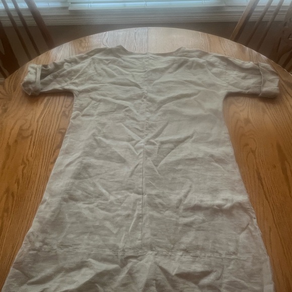 Rosemarie Made In Italy 100% Linen Taupe Minimalist Roll Tab Sleeve Dress M - Picture 4 of 10